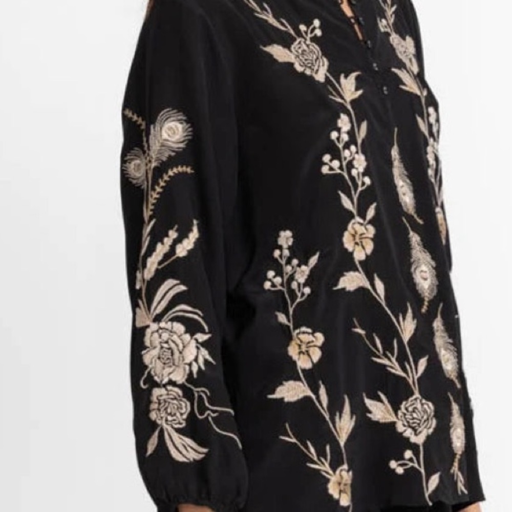 Johnny Was silk Calipso Button Neck Field Blouse NWT oversized - Picture 7 of 15